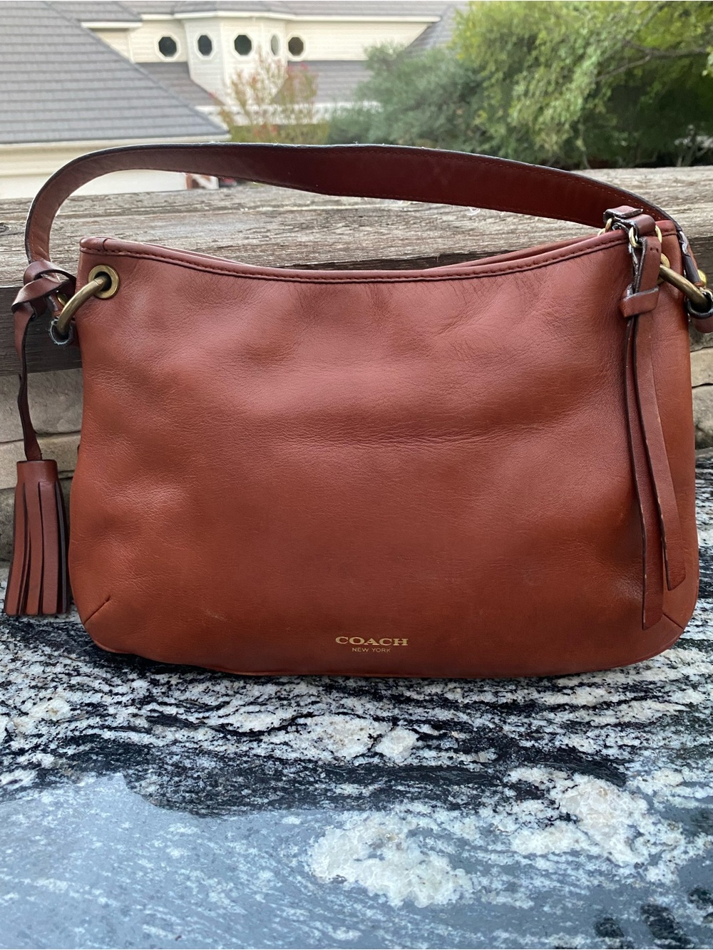Coach 26601 Cognac Leather Shoulder Hobo with Tassel and Double Gusset